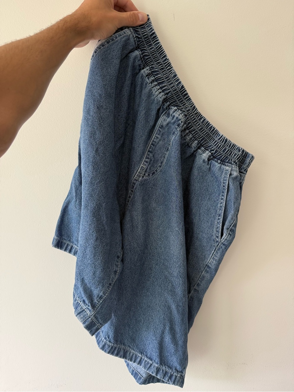 Vintage Casual Elastic-Waist Denim Shorts - Medium Blue
